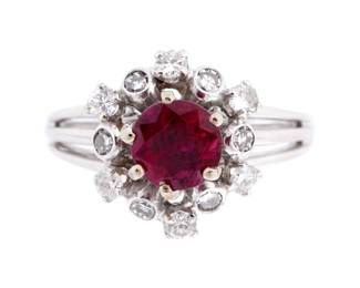 Lot 156: 14k White Gold Ruby and Diamond Ring