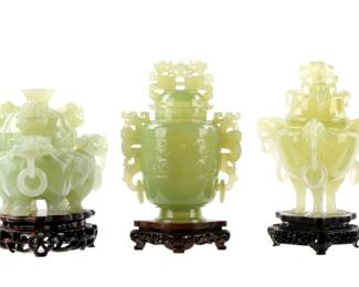Lot 355: Three Chinese Carved Jade Censers