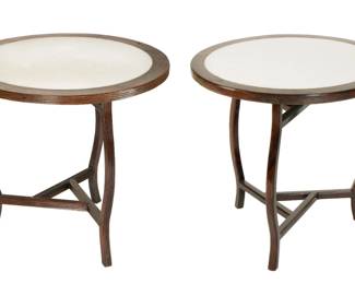 Lot 321: Pair Chinese Huanghuali? Inset Marble Top Table