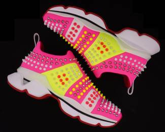 Lot 204a: Pair Christian Louboutin Multi Color Spiked Run Donna Sneakers