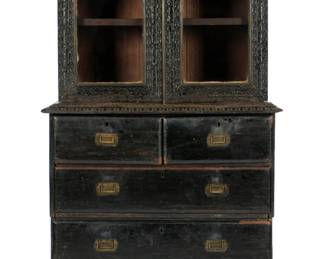 Lot 262: Anglo Indian Carved Two-Part Campaign Chest