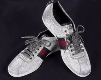 Lot 173c: Pair Gucci Bambi Glitter Studded Sneaker Shoes Size 39
