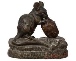 Lot 200: attr. Clovis Masson Bronze Mouse Eating a Walnut