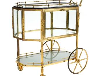 Lot 245: French Brass Tea / Service Trolley Cart