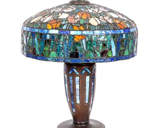 Lot 273: Tiffany Style Mosaic Leaded Glass Lamp