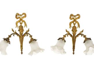 Lot 98: Pair French Ram's Head Figural Bronze Sconces