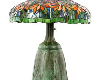 Lot 34: Handel Patinated Bronze Three Light Lamp Base
