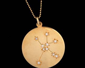 Lot 196: 18k & Diamond Cancer Zodiac Pendant 14k Chain