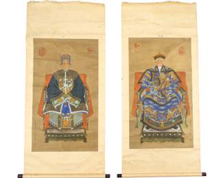 Lot 325: Two Antique Chinese Ancestral Portrait Scrolls