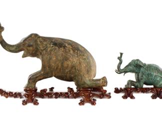 Lot 354: Two Southeast Asia Bronze Elephants on Stands