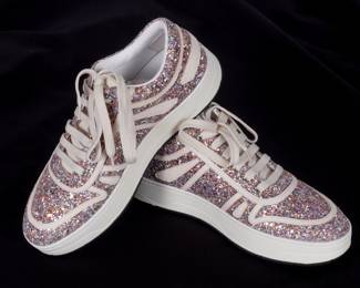 Lot 223: Pair Jimmy Choo Ballet Pink Glitter Hawaii Sneakers
