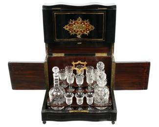 Lot 228: Antique French Inlaid Ebonized Tantalus Box