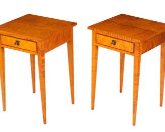 Lot 78a: Pair Eldred Wheeler Tiger Maple Country Nightstands