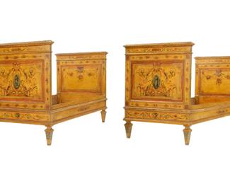Lot 242: Pair Continental Classical Paint Decorated Beds