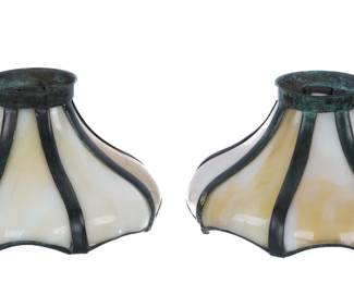 Lot 312: Pair Bronze and Slag Glass Desk Lamp Shades