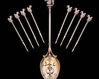 Lot 27: George Sharp Sterling Squirrel Nut Scoop & Eight Picks