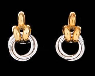 Lot 215: Pair Italian Two Tone 18k Gold Earrings