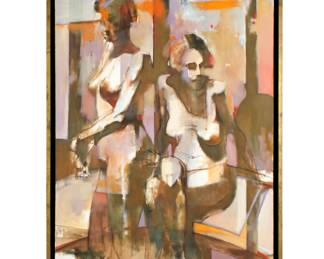 Lot 280: Large Mystery Artist Double Nude Modernist Portrait