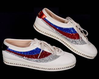 Lot 173d: Pair Gucci Glitter Calfskin Falacer Sneaker Shoes Size 39