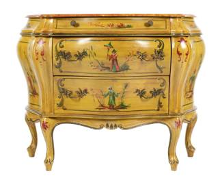 Lot 210: French Chinoiserie Painted Bombe Chest of Drawers
