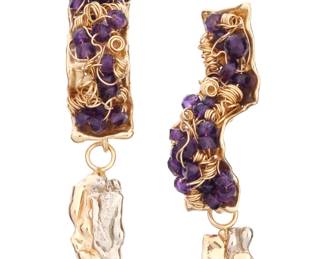 Lot 89a: Pair Nikki Feldbaum 14k Gold & Amethyst Earrings