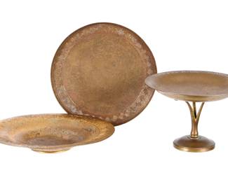 Lot 256: Tiffany Studios Bronze Dore Compote and Two Bowls