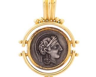 Lot 155: 14k Gold & Athena Owl Tetradrachm Coin Pendant