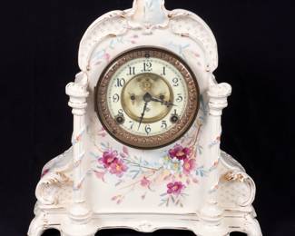 Lot 390: Royal Bonn Ansonia Porcelain Mantel Clock