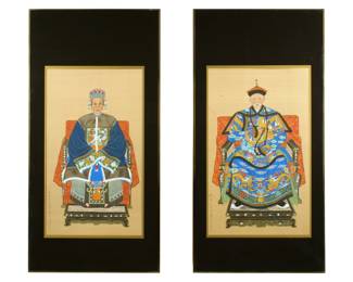 Lot 324: Pair Framed Chinese Ancestral Portraits