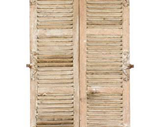 Lot 246: Pair 8.5'' Tall French Louvered White Washed Shutter Doors