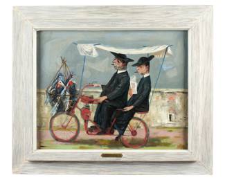 Lot 248: Louis Bosa "To Market" Men on Bike Painting