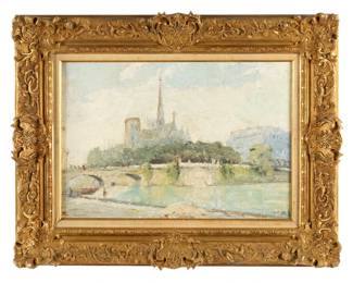 Lot 40: French Mystery Artist View of Notre Dame Painting