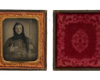 Lot 365a: Sixth Plate Tintype Confederate Soldier and Musket