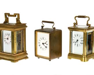 Lot 278: Three French Miniature Brass Carriage Clocks