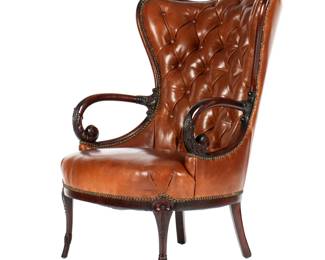 Lot 131: American Victorian Mahogany Leather Wingback Chair