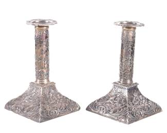 Lot 214: Pair William Comyns & Sons Silver Candlesticks