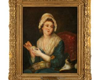 Lot 36: after Jean-Baptiste Greuze Portrait Woman with Cat