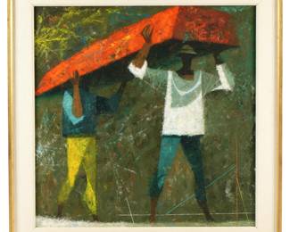 Lot 362: Exhibited Robert Lee Red Boat Modernist Painting