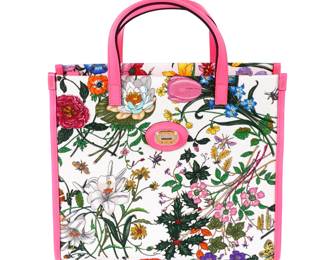 Lot 125b: Gucci Flora Canvas Leather Tote Bag Purse