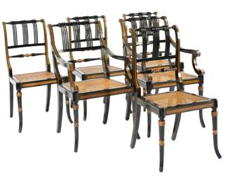 Lot 77: Six English Regency Style Ebonized & Gilt Chairs