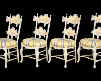 Lot 44: Four Mackenzie Childs Freckle Fish Side Chairs