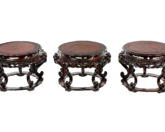 Lot 304: Three Chinese Carved Rosewood Low Plant Stands