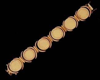 Lot 97: 18k Gold and Mexican Five Peso Gold Coin Bracelet