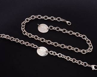 Lot 123a: Tiffany & Co. Oval Tag Sterling Necklace & Bracelet