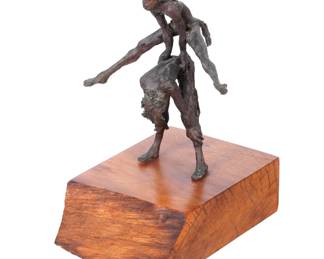Lot 209: Modernist Bronze Leapfrog Sculpture signed Yelvine