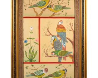 Lot 333: Indian School Framed Watercolor on Silk of Birds