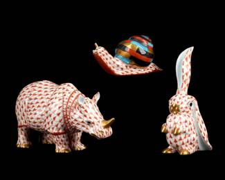 Lot 226: Three Herend Rust Fishnet Animal Figurines