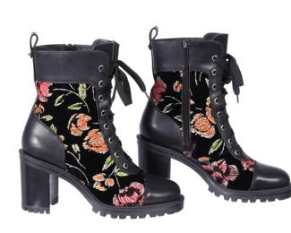 Lot 223c: Pair Christian Louboutin TS Croc Floral Combat Boots