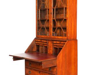 Lot 42: Federal Style Burl & Mahogany Secretary Bookcase