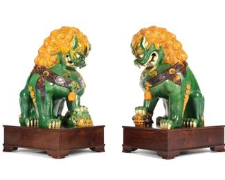 Lot 301: Pair Large Chinese Glazed Terracotta Foo Dogs